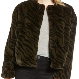 NWT Sanctuary Zebra Print Faux Fur Jacket Sz Large